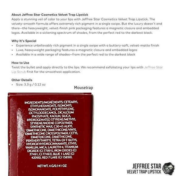 JEFFREE STAR COSMETICS VELVET TRAP LIPSTICK IN MOUSETRAP STUNNING GREY MAUVE NEW - Picture 11 of 15